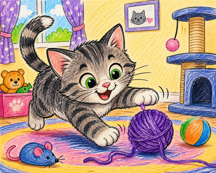 Playful kitten fun in a cozy room
