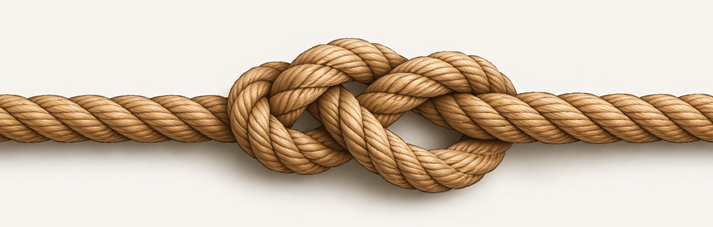 Braided rope knot on neutral background