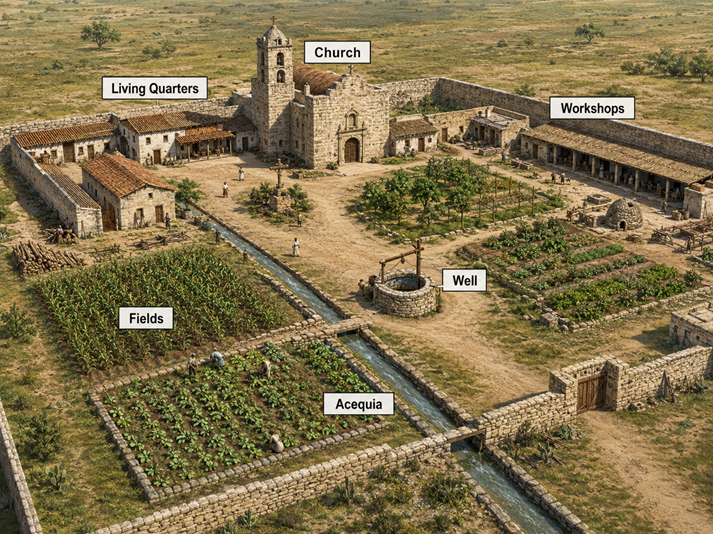 Mission compound historical diagram