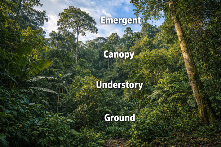 Tropical rainforest layers in detail