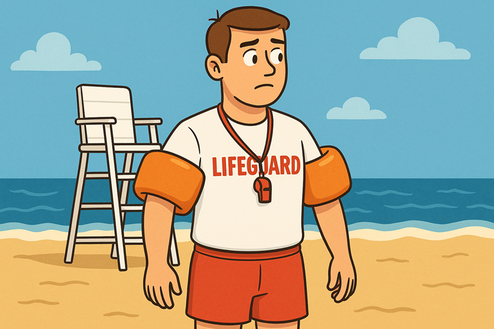 lifeguard wearing floaties
