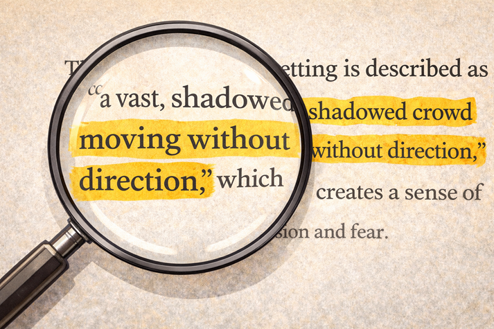 A magnifying glass over a sentence, highlighting key words in a quote