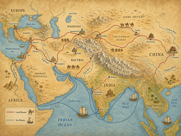 Silk Road trade routes map