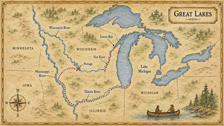 Great Lakes canoe route map