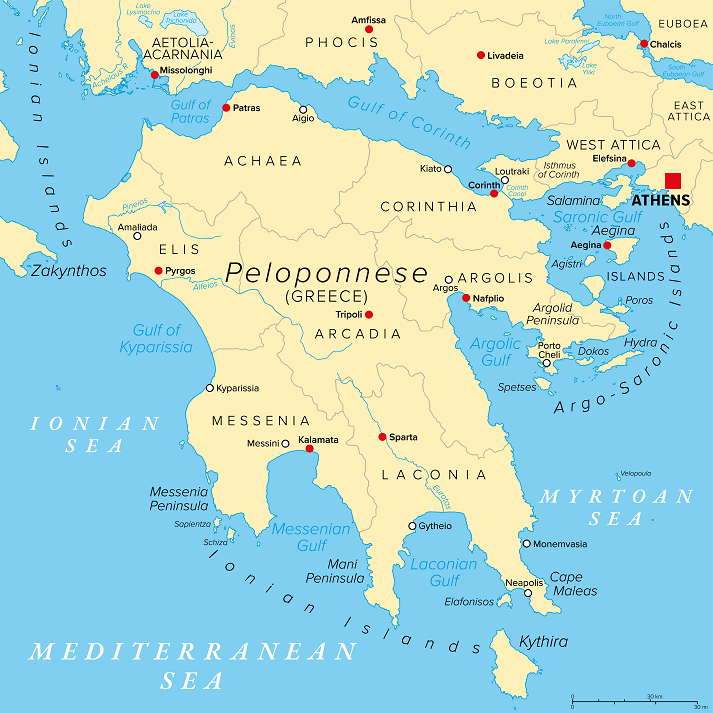 Peloponnese, a peninsula and geographic region in Southern Greece.