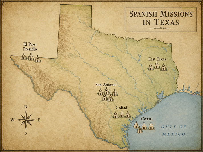 Spanish missions in Texas map