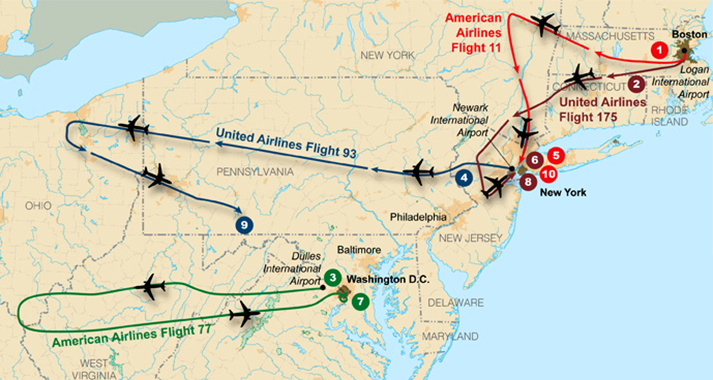 Flight Paths of Hijacked Planes