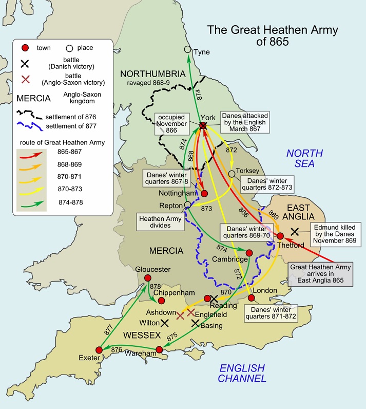 A map of the route taken by the Viking Great Heathen Army
