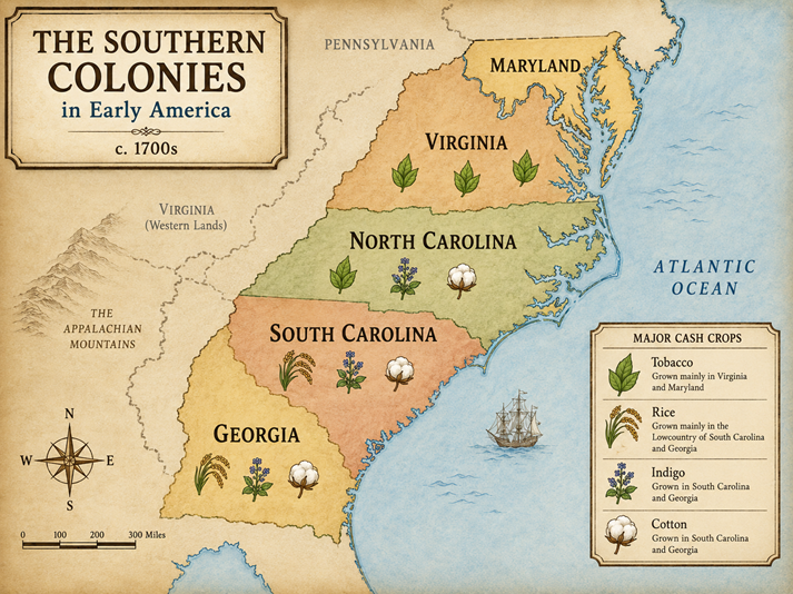 Historical map of the Southern Colonies