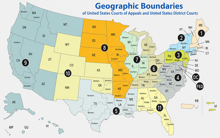U.S. federal court geographic boundaries map