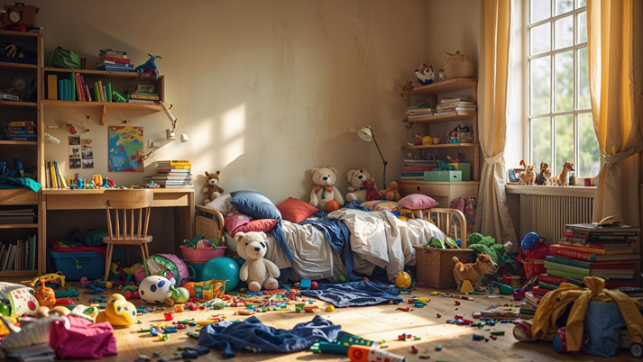 A child's messy bedroom