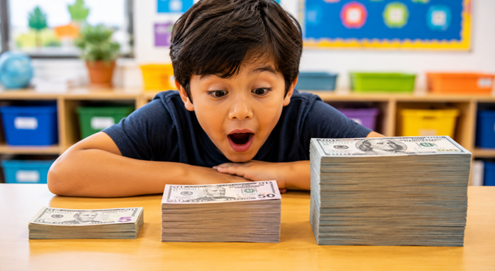 Big stacks of money in class