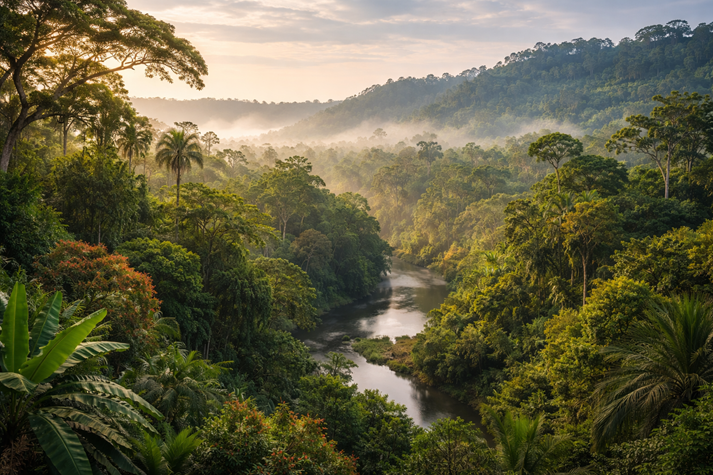 Misty morning in the Amazon