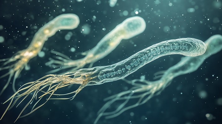 Bacterial Motility Bacterial Motility Mechanisms detailed view of bacteria using flagella for movement in liquid environments under magnification