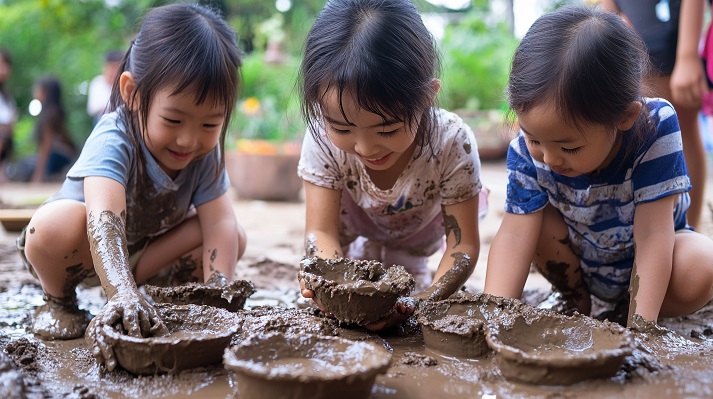 kids making mud pies