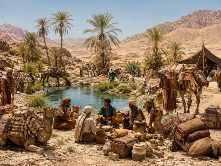 Desert caravan at the oasis