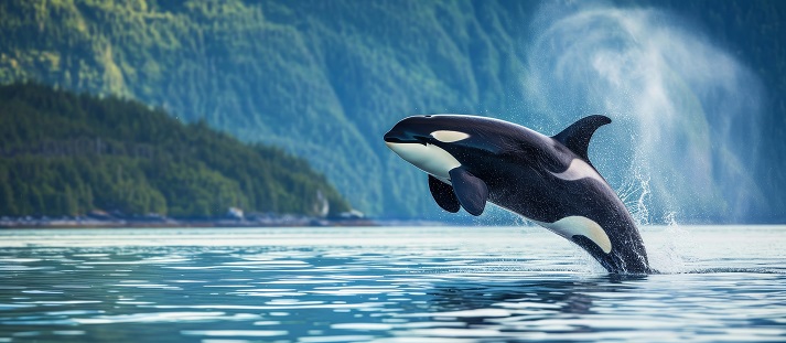 An orca jumping out of Resurrection Bay An orca jumping out of Resurrection Bay near Kenai Fjords National Park.