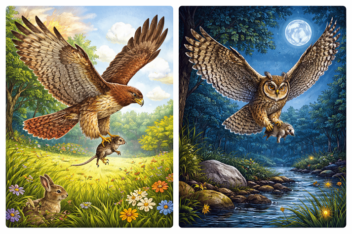 Day and night hunters in motion