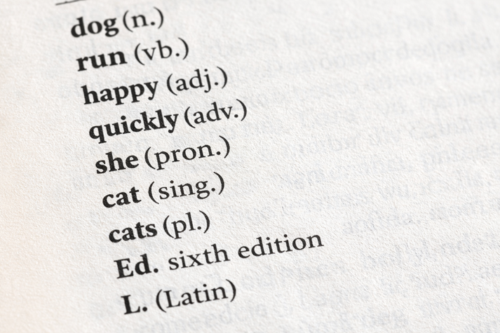 Dictionary page with words and abbreviations