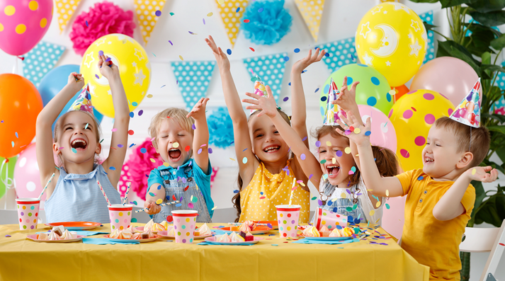 children's birthday. happy kids with cake