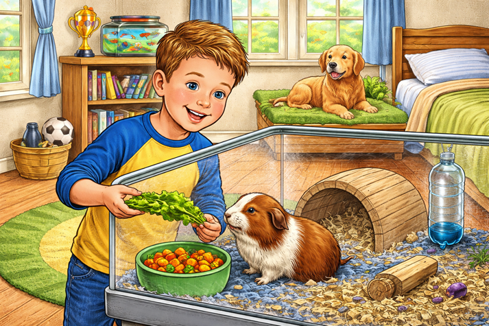 Feeding time in a cozy room