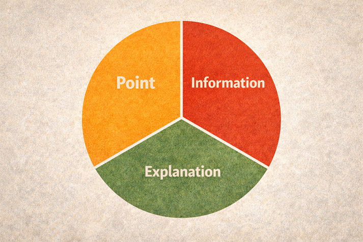A labeled pie chart with three sections: Point, Information, Explanation