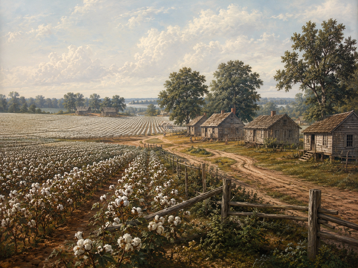 Pastoral cotton fields and rustic life
