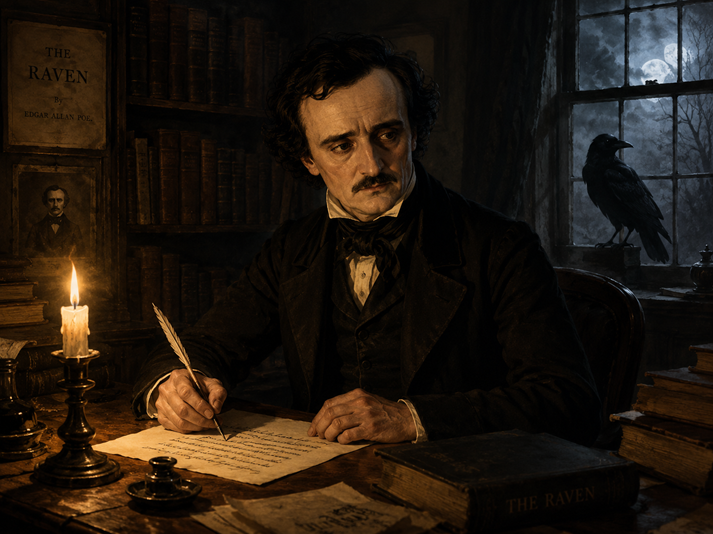 A gothic study under candlelight