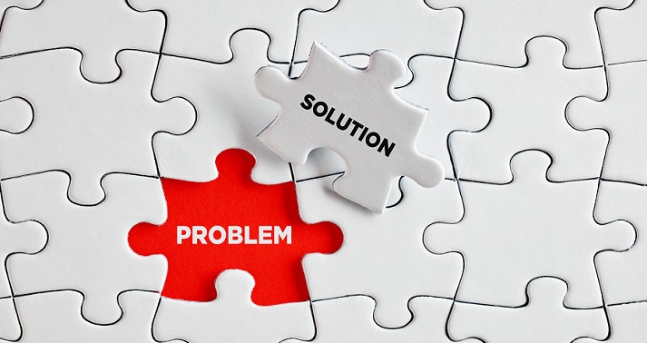 problem and solution Problem and solution words on the missing puzzle pieces.