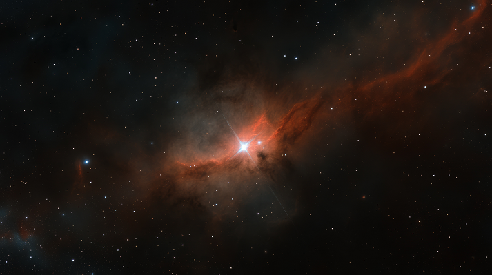 A stunning view of a red giant star in its later life stage, glowing intensely amidst a dark cosmic backdrop