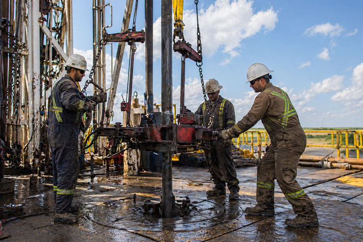 Industrial drilling rig in action
