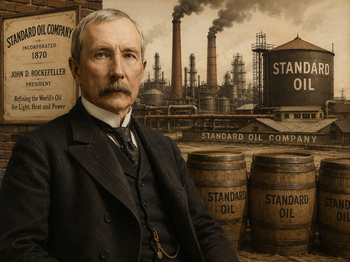 John D. Rockefeller at Standard Oil refinery
