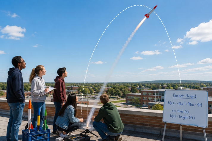 students measuring a rocket blast