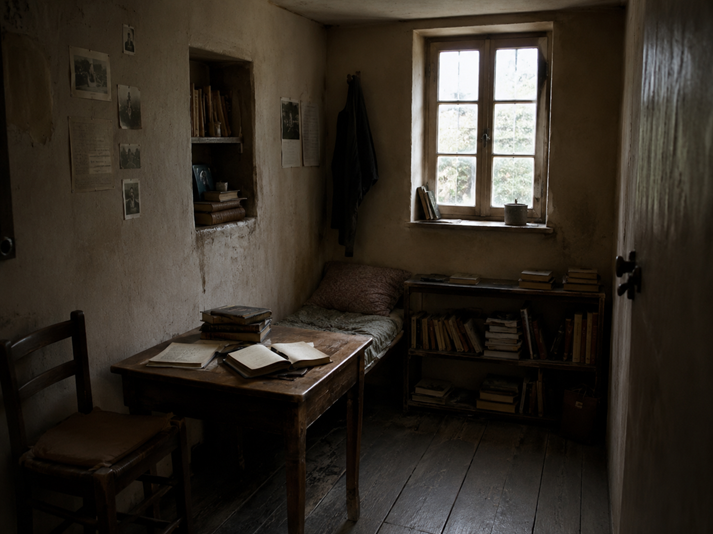 Quiet study in a dimly lit room