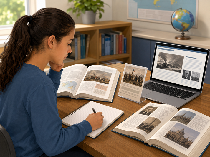 Focused study session in a bright room