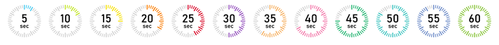 Minimalist circular countdown timer icons showing intervals from 5 to 60 seconds