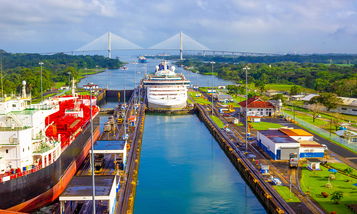 View of Panama Canal from cruise ship