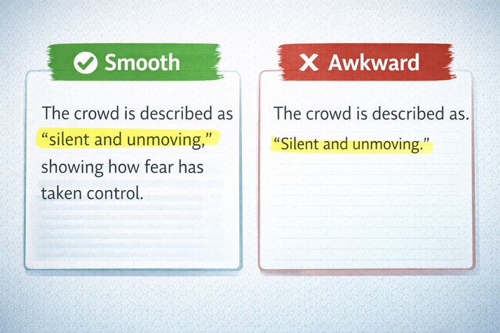 A sentence with a quote smoothly integrated and highlighted vs. a quote awkwardly dropped in
