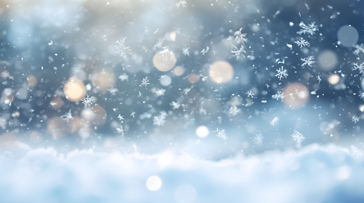Abstract winter snow with white snowflakes confetti and bokeh.