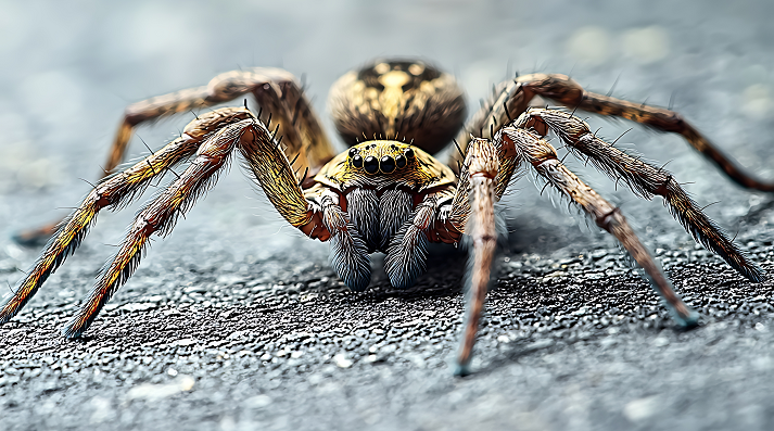 Close-up spider on gray surface