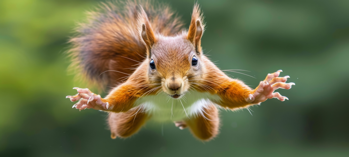 Closeup of sweet crazy jumping red squirrel