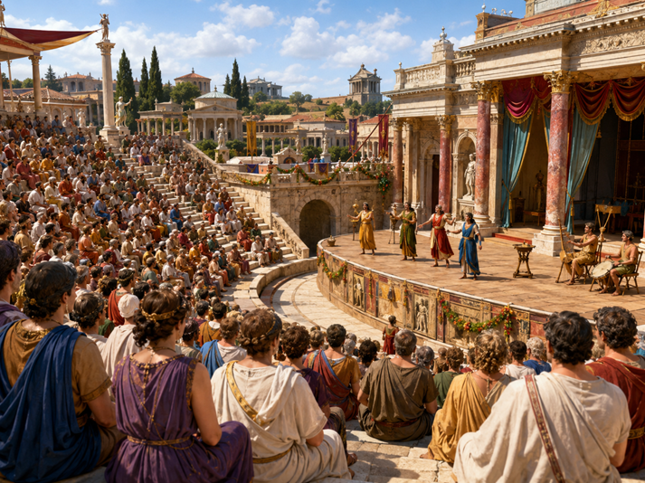 Roman amphitheater performance under the sun