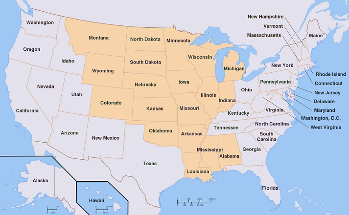 U.S. map Louisiana Territory (1805 to 1809) versus current US States