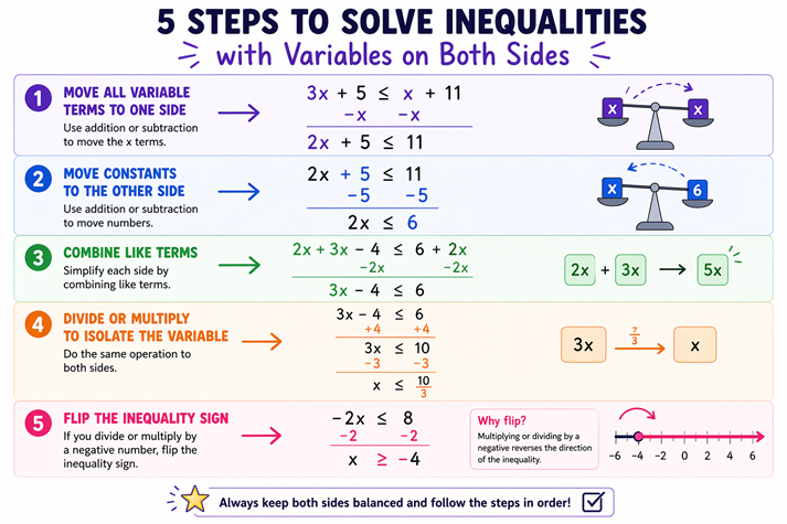 5 steps to solve inequalities