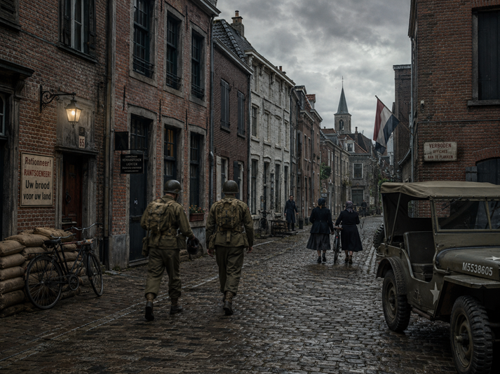 Wartime street in occupied Europe