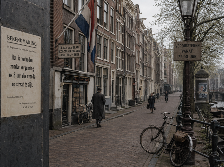 Wartime Amsterdam street scene, 1940