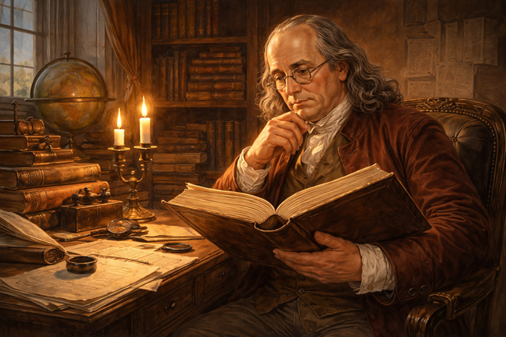 Benjamin Franklin in his study