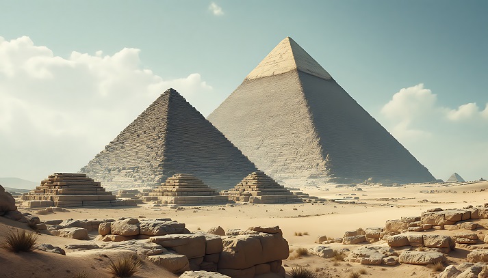 Egyptian Pyramids Desert Landscape Sunny Day Scene