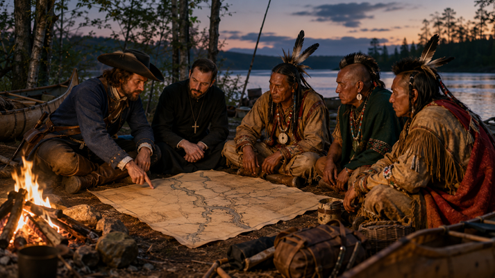 Planning by the riverside at dusk