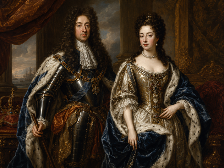 Royal couple in opulent palace setting